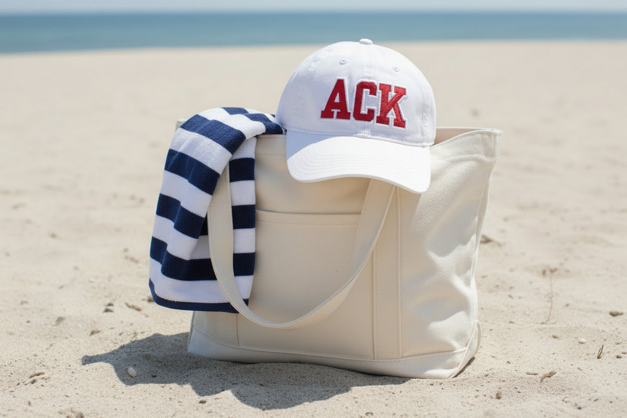 WHITE HAT WITH ACK ISLAND RED