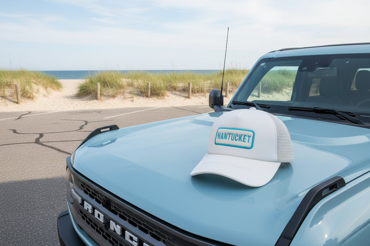 SAND TRUCKER HAT WITH AQUA NANTUCKET
