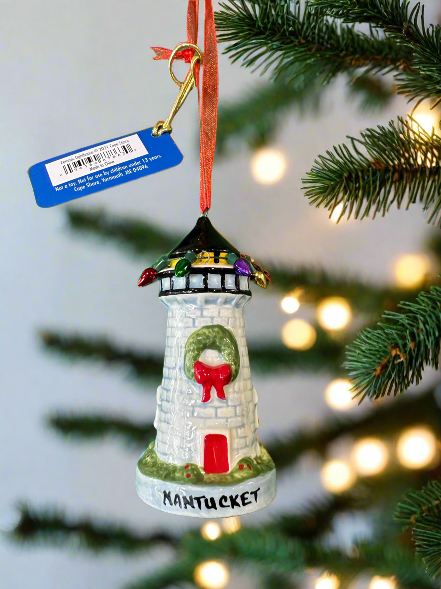CERAMIIC NANTUCKET LIGHTHOUSE ORNAMENT
