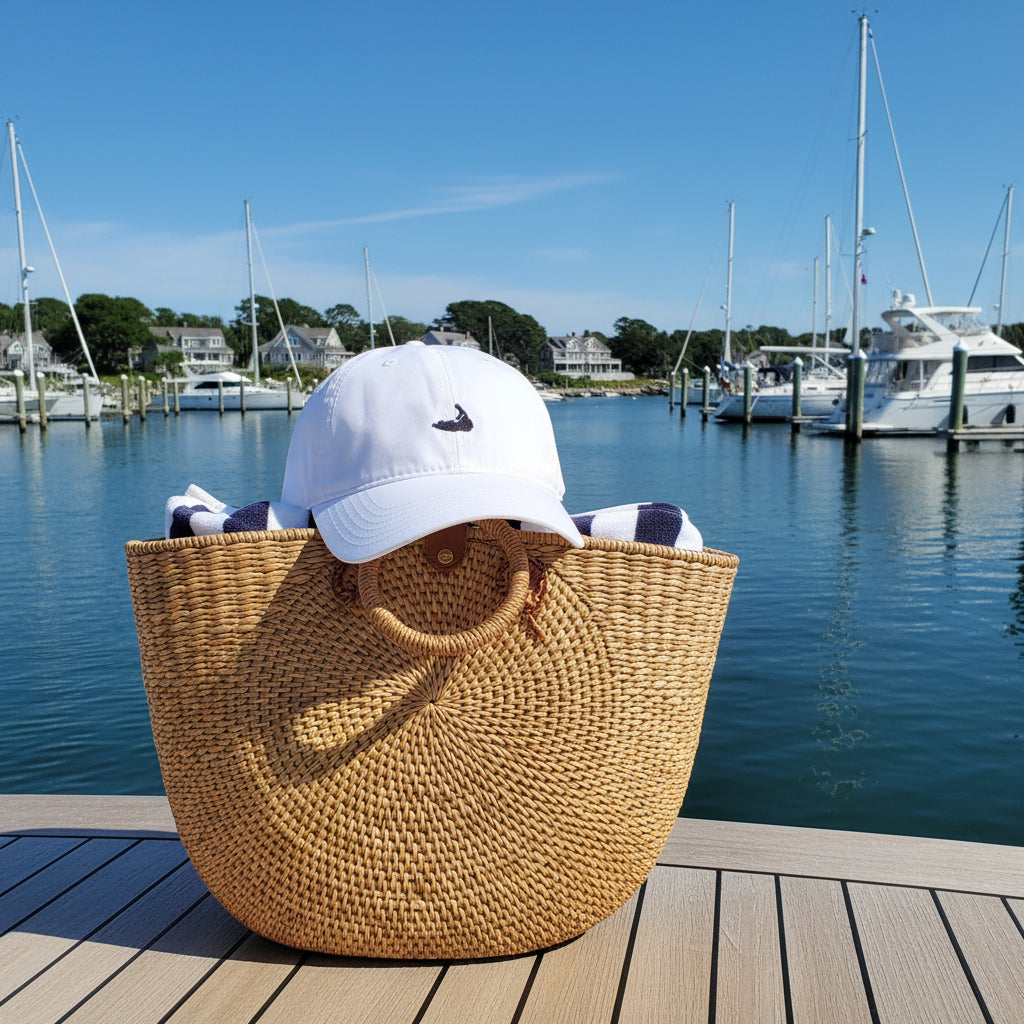 WHITE COOL FIT HAT WITH NANTUCKET ISLAND MAP