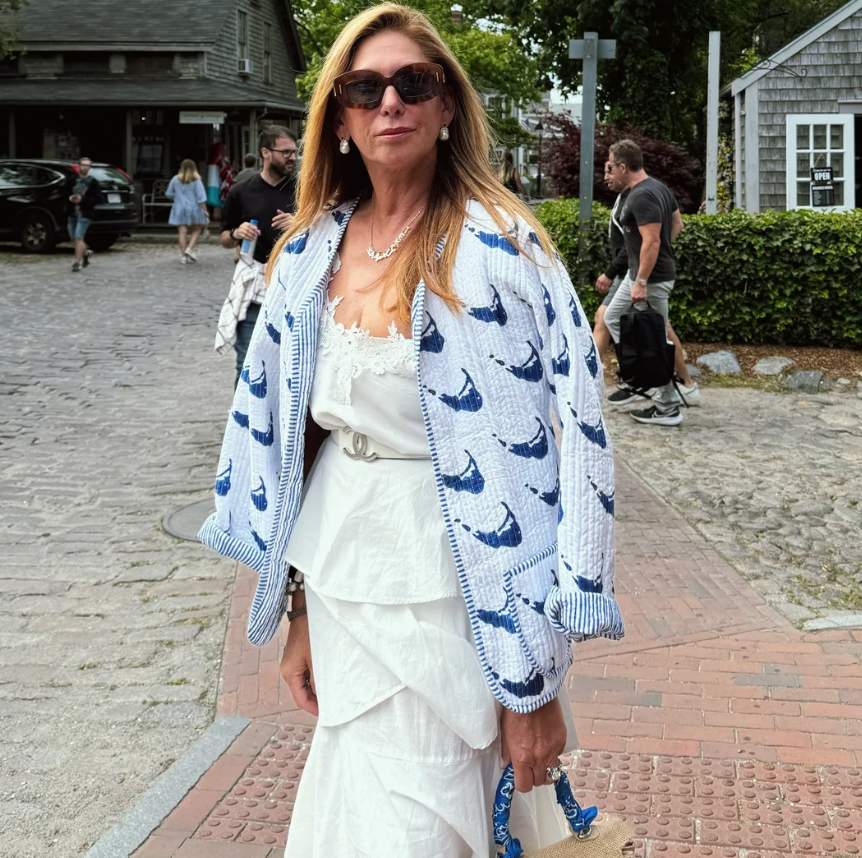 NAVY MAP QUILTED REVERSIBLE CARDIGAN