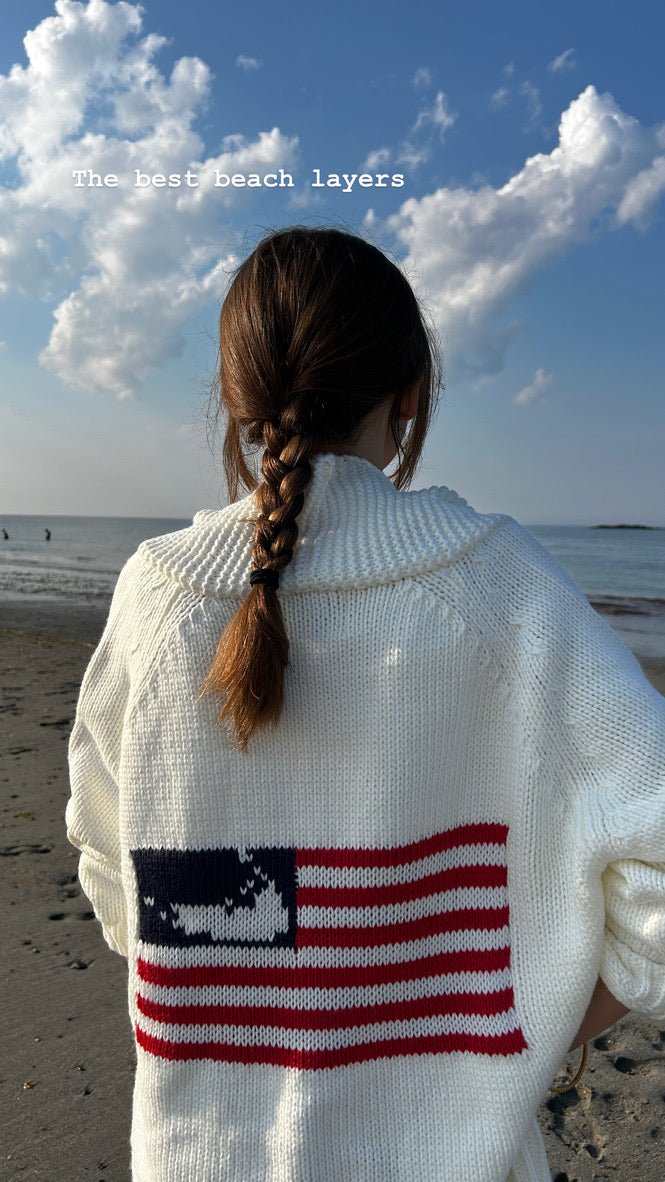Button Cardigan with Flag
