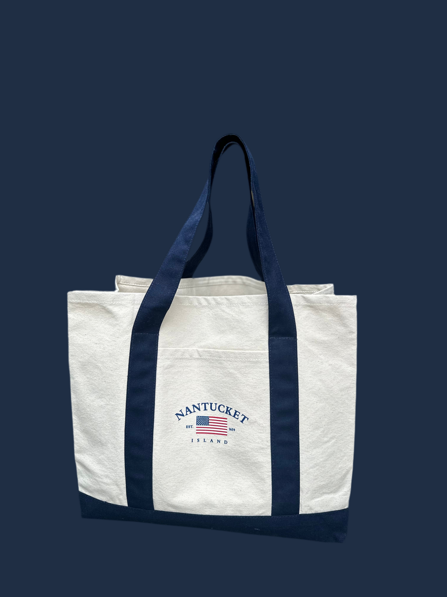 NATURAL TOTE BAG WITH FLAG AND NANTUCKE EST 1659