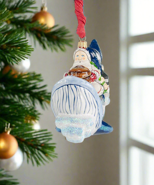 Nantucket Santa on Whale Ornament
