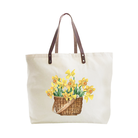DAFFODILS IN NANTUCKET BASKET LARGE TOTE