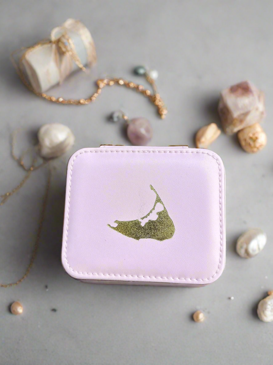 Pink Jewelry Box with Gold Map of Nantucket