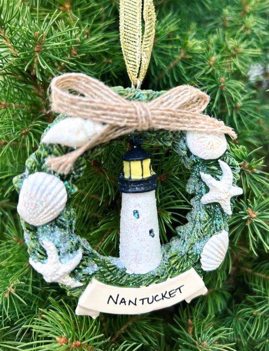 NANTUCKET LIGHTHOUSE IN WREATH NANTUCKET