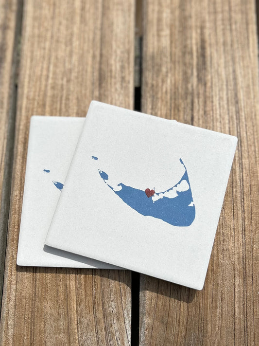 NANTUCKET MAP COASTER WITH HEART