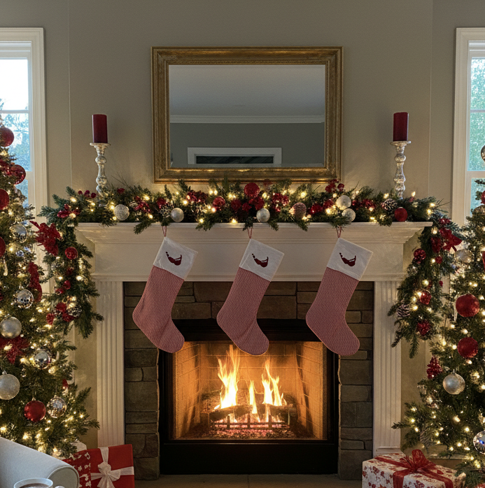 RED AND WHITE STRIPED STOCKING WITH MAP