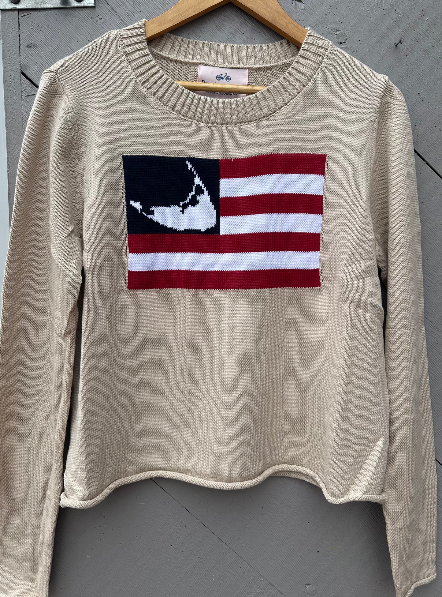 Cropped Crew Neck Flag Sweater