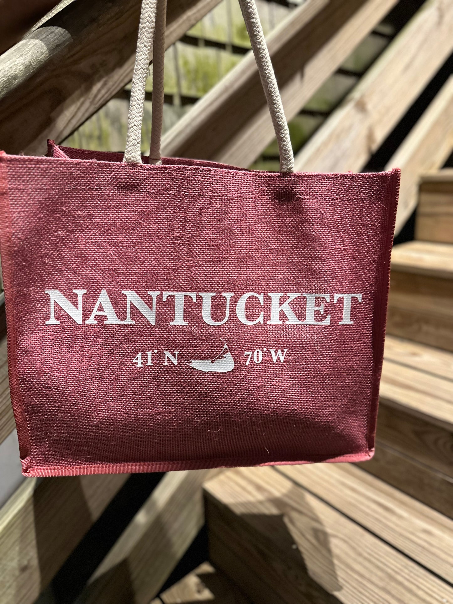 NANTUCKET RED LARGE JUTE TOTE