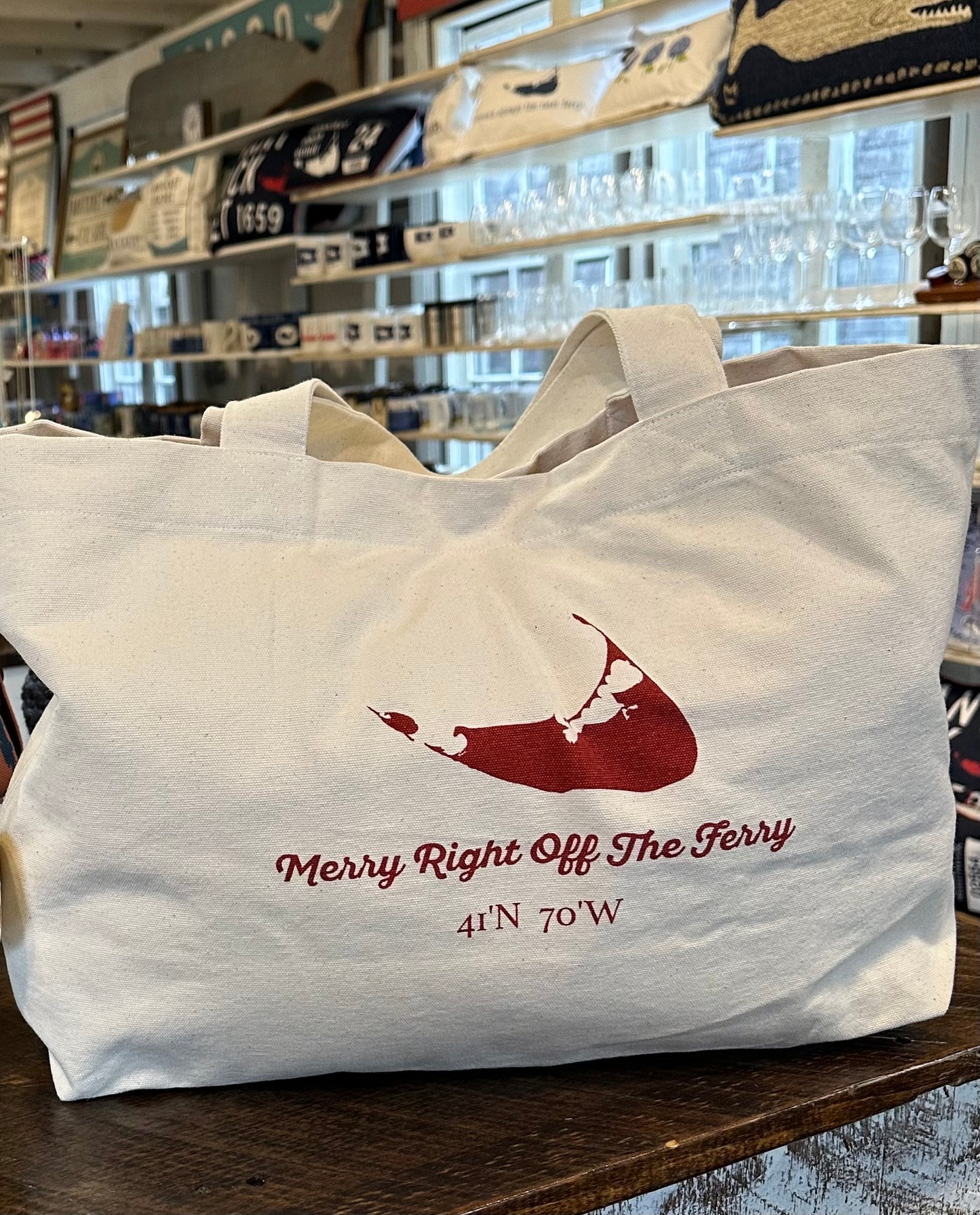 MERRY RIGHT OFF THE FERRY CHRISTMAS EDITION TOTE