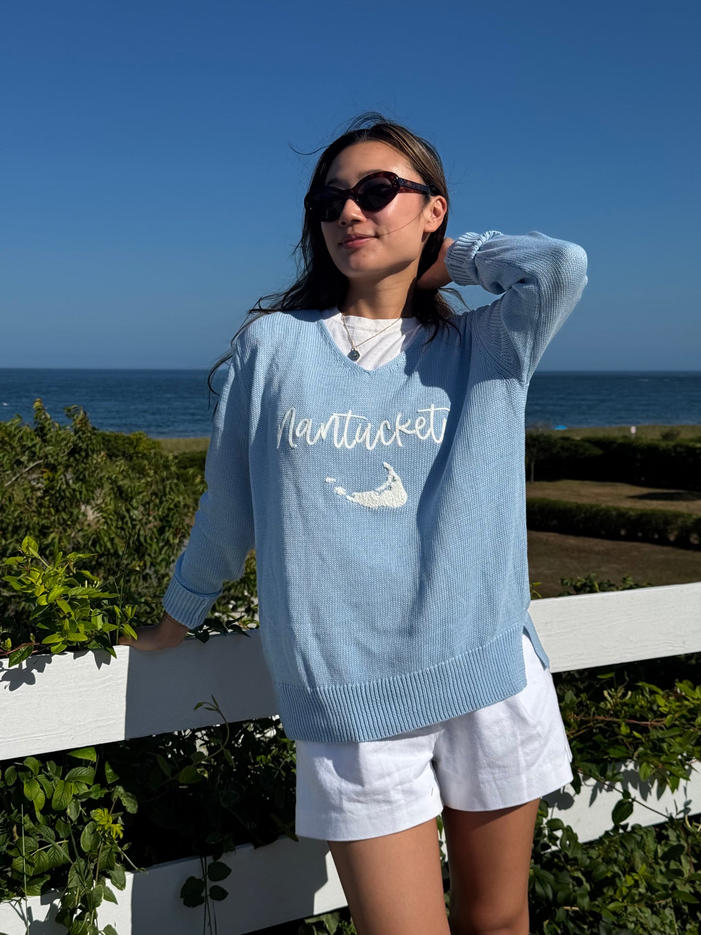 Nantucket Vneck Script Sweater
