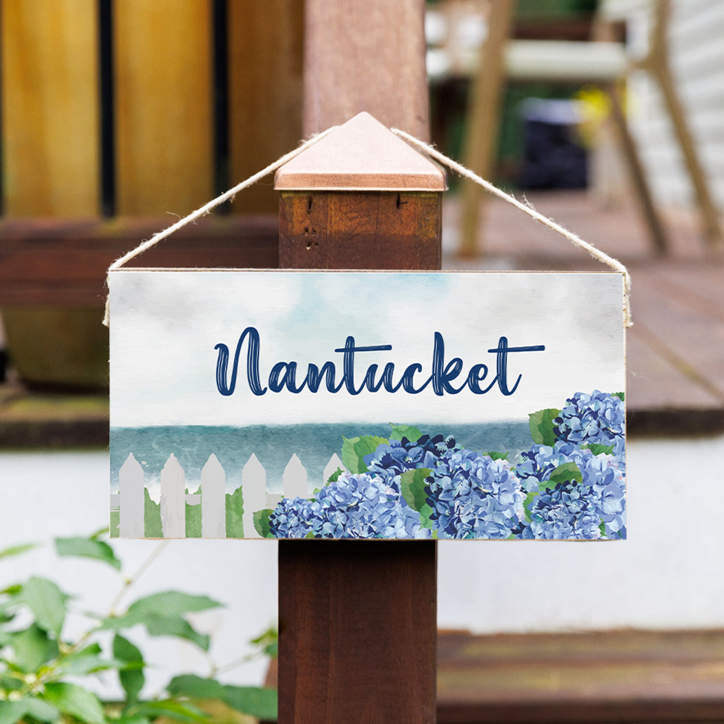 NANTUCKET HYDRANGEA TWINE HANGING SIGN.