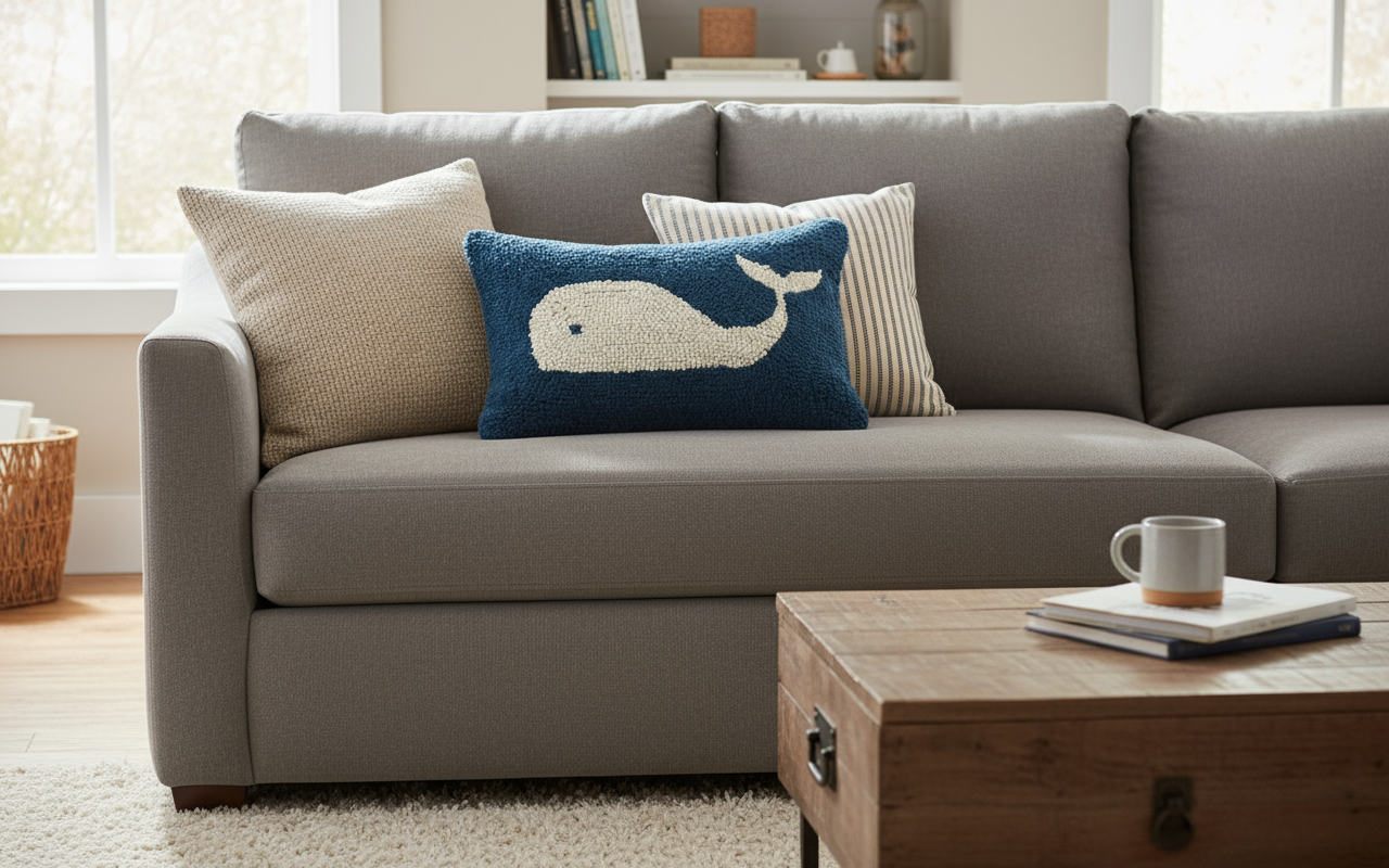 NAVY WHALE PILLOW