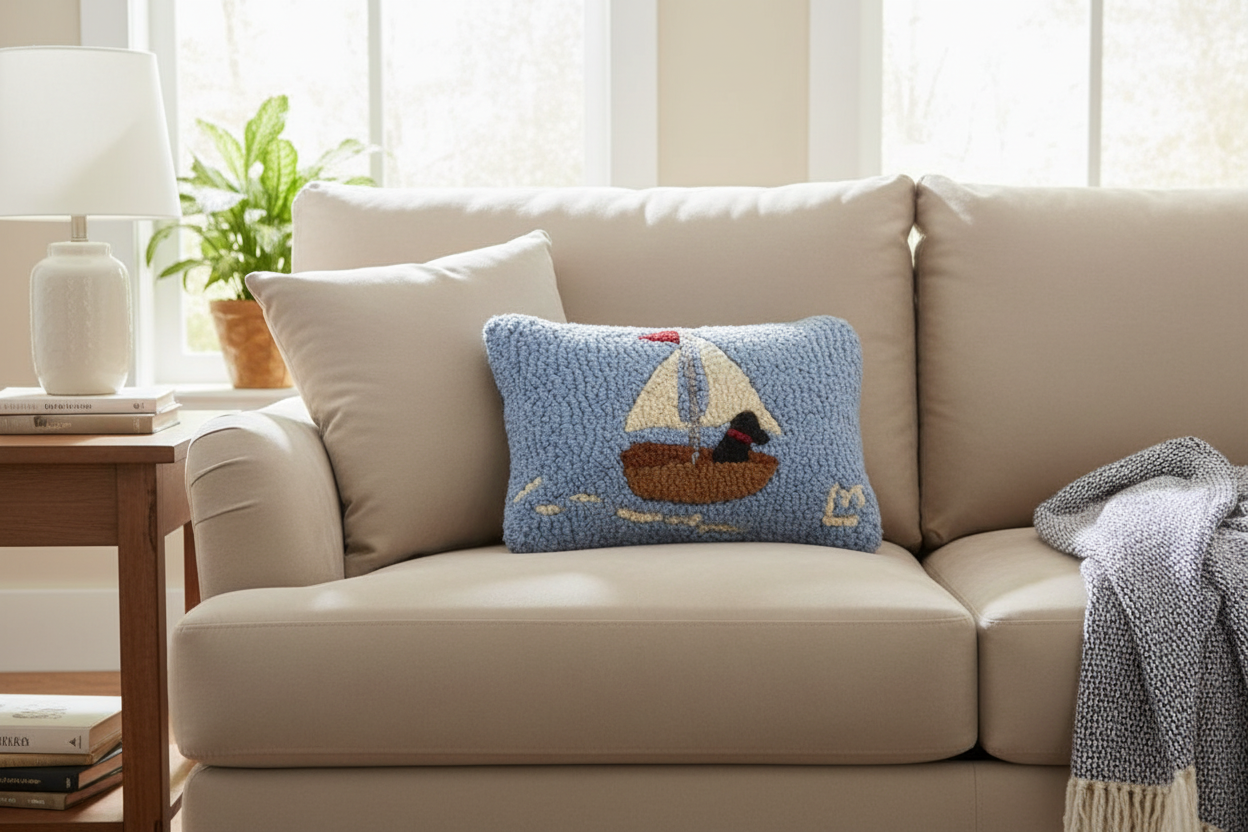 Skiff Sailing Lab 8x12 Hooked Pillow