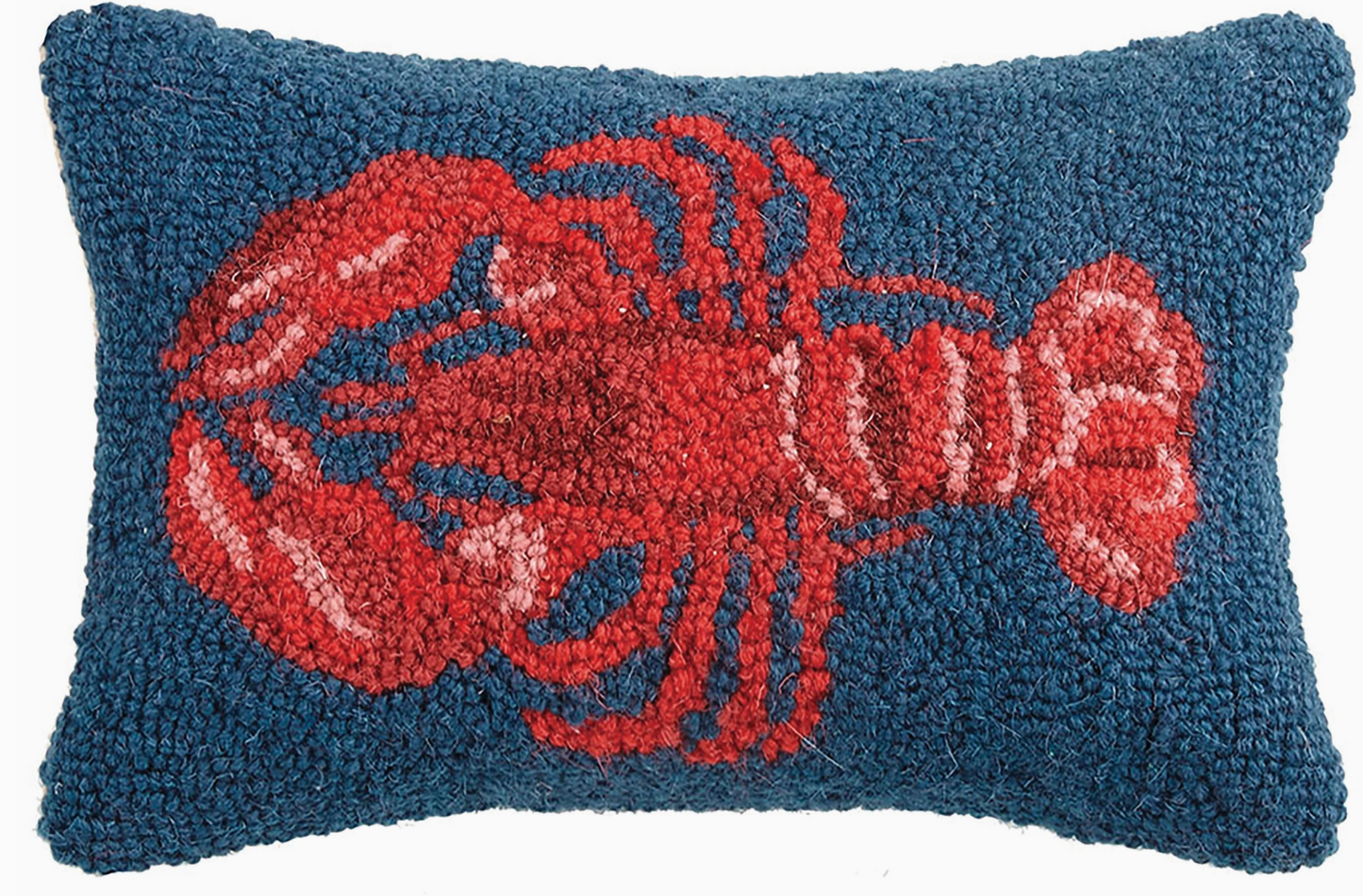 NAVY WITH RED LOBSTER HOOKED PILLOW