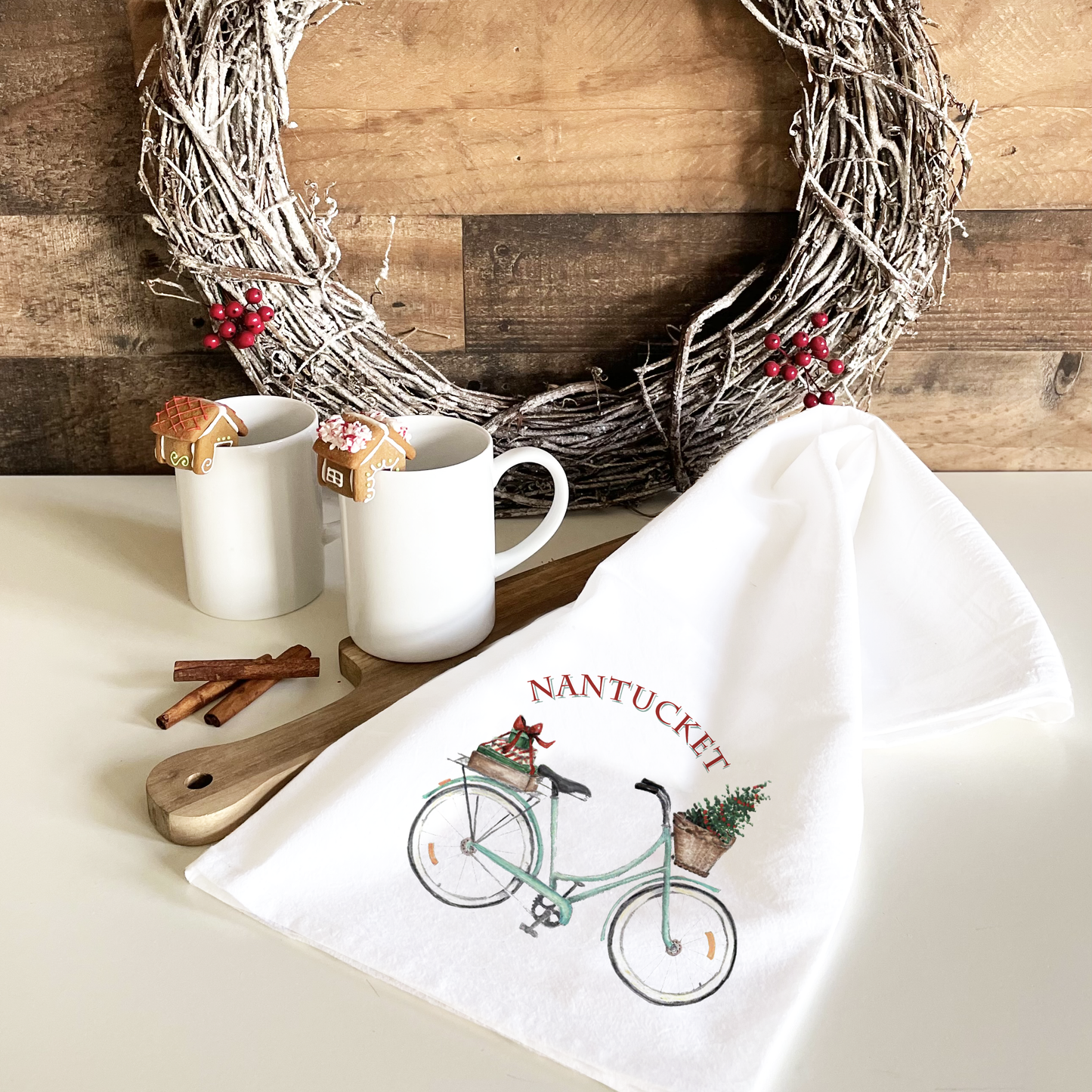 CHRISTMAS BIKE FLOUR SACK TEA TOWEL
