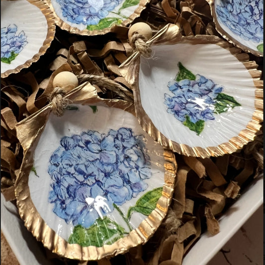 Nantucket Hydrangea Shell Ornament Set