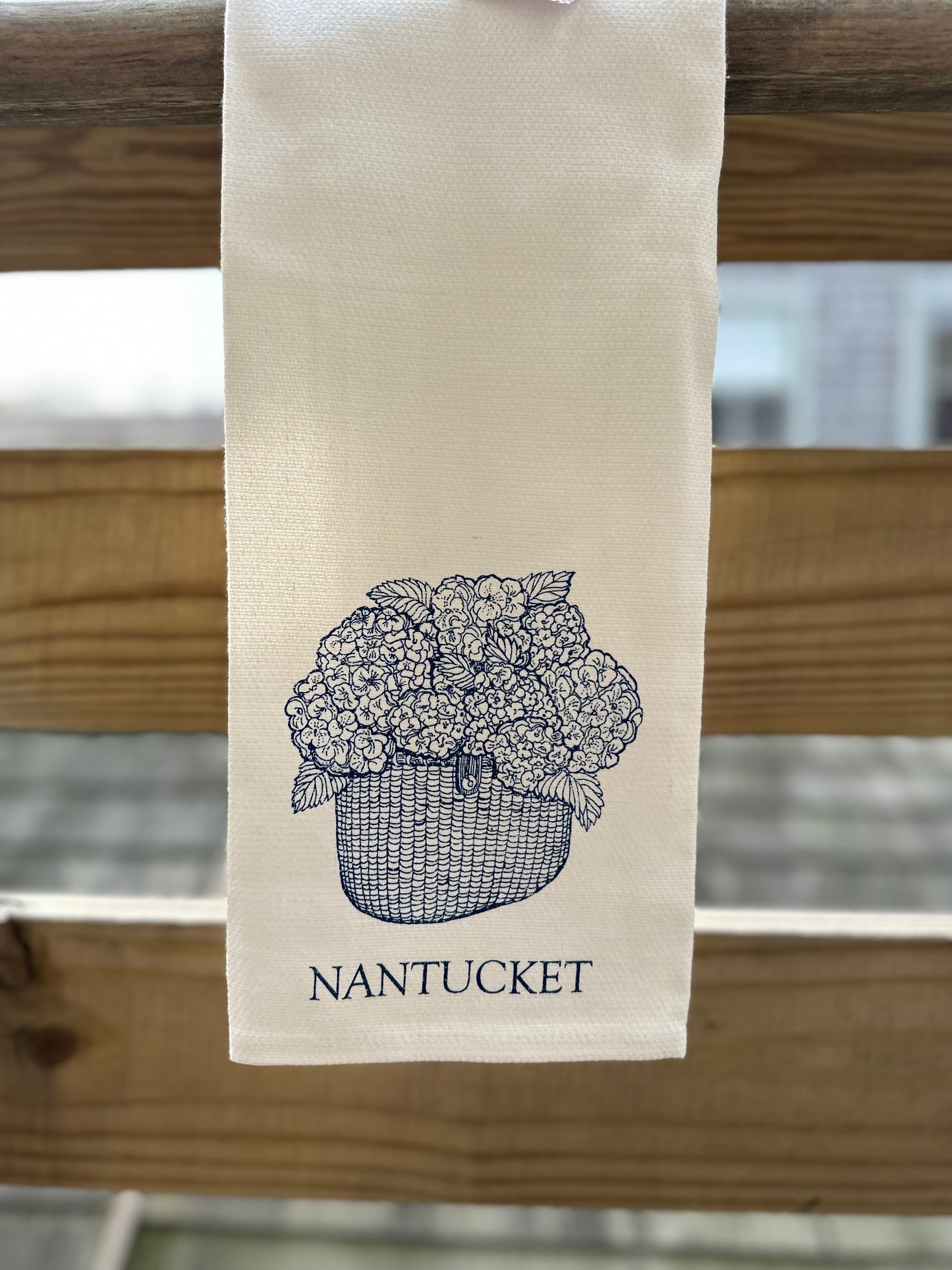NANTUCKET HYDRANGEA IN BASKET TEA TOWEL
