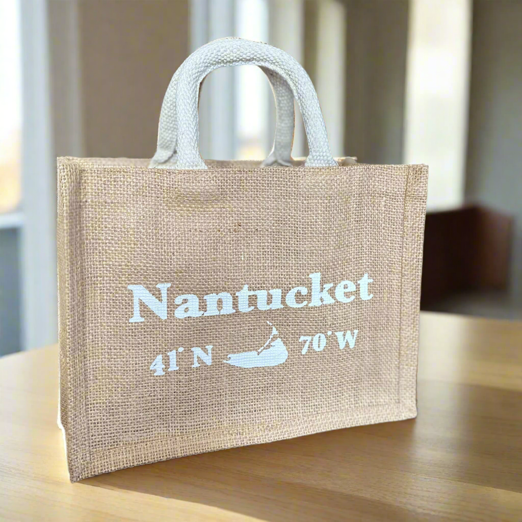 SMALL JUTE TOTE NANTUCKET LONG/LAT