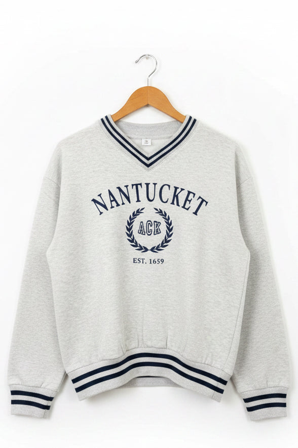 College Stripe V Neck Sweatshirt