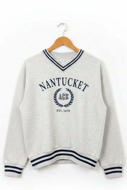 College Stripe V Neck Sweatshirt