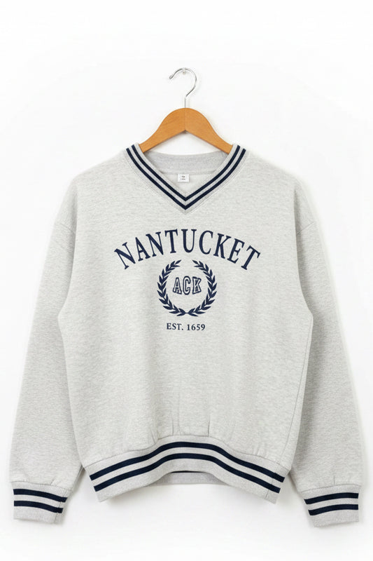 College Stripe V Neck Sweatshirt
