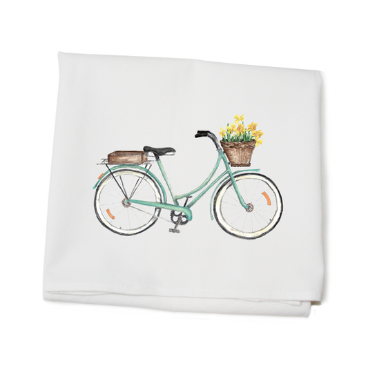 SEAFOAM BIKE WITH DAFFODIL FLOWER SACK TOWEL