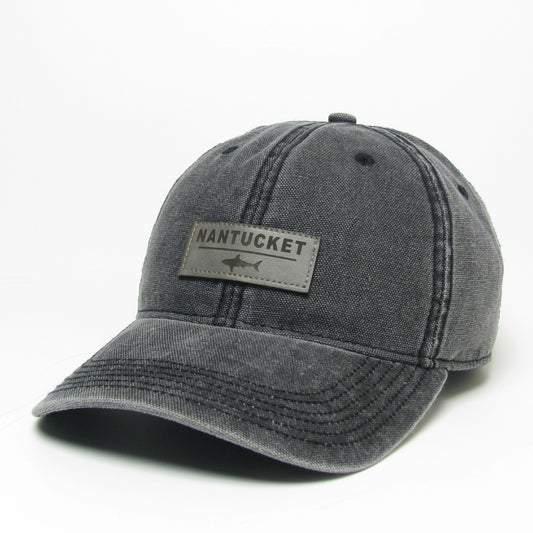 BLACK HAT WITH SHARK NANTUCKET GREY LEATHER