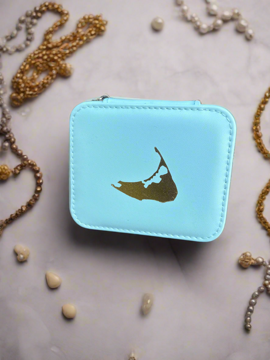 Blue Jewelry Box with Gold Map of Nantucket