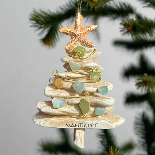 CHRISTMAS TREE ORNAMENT WITH SEAGLASS