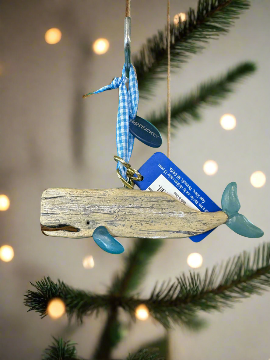 Resin Ornament Driftwood and Seaglass Whale