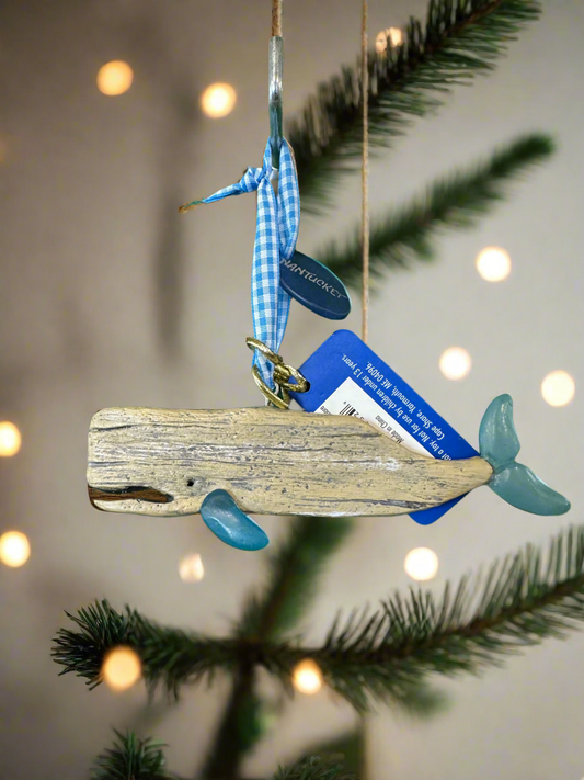 Resin Ornament Driftwood and Seaglass Whale