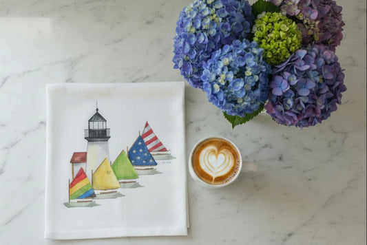 Rainbow Fleet with Brant Point Lighthouse Tea Towel