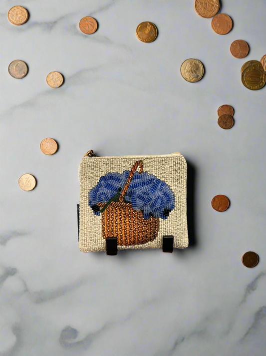 Beaded Coin Purse with Hydrangea Basket