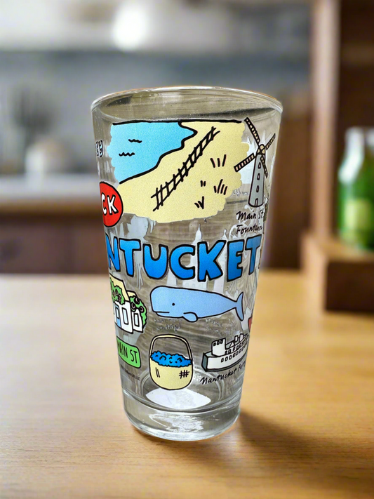 PINT GLASS WITH NANTUCKET ICONS