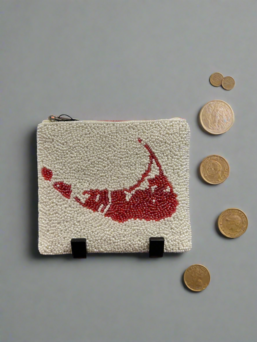 White Coin Purse with Nantucket Map