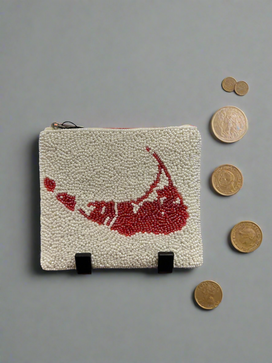 White Coin Purse with Nantucket Map