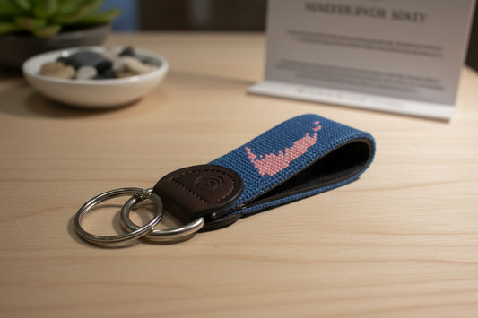 Nantucket Map Needlepoint Blue Keychain
