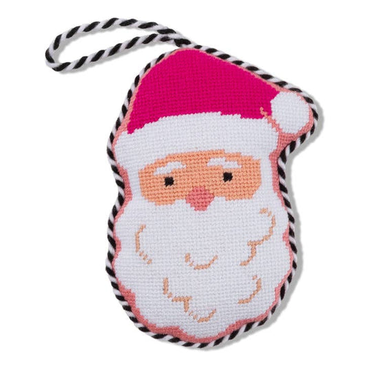 Needlepoint Pink Santa Ornament