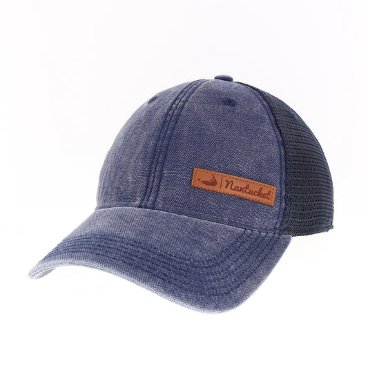 NAVY NANTUCKET HAT WITH SKINNY BROWN LEATHER
