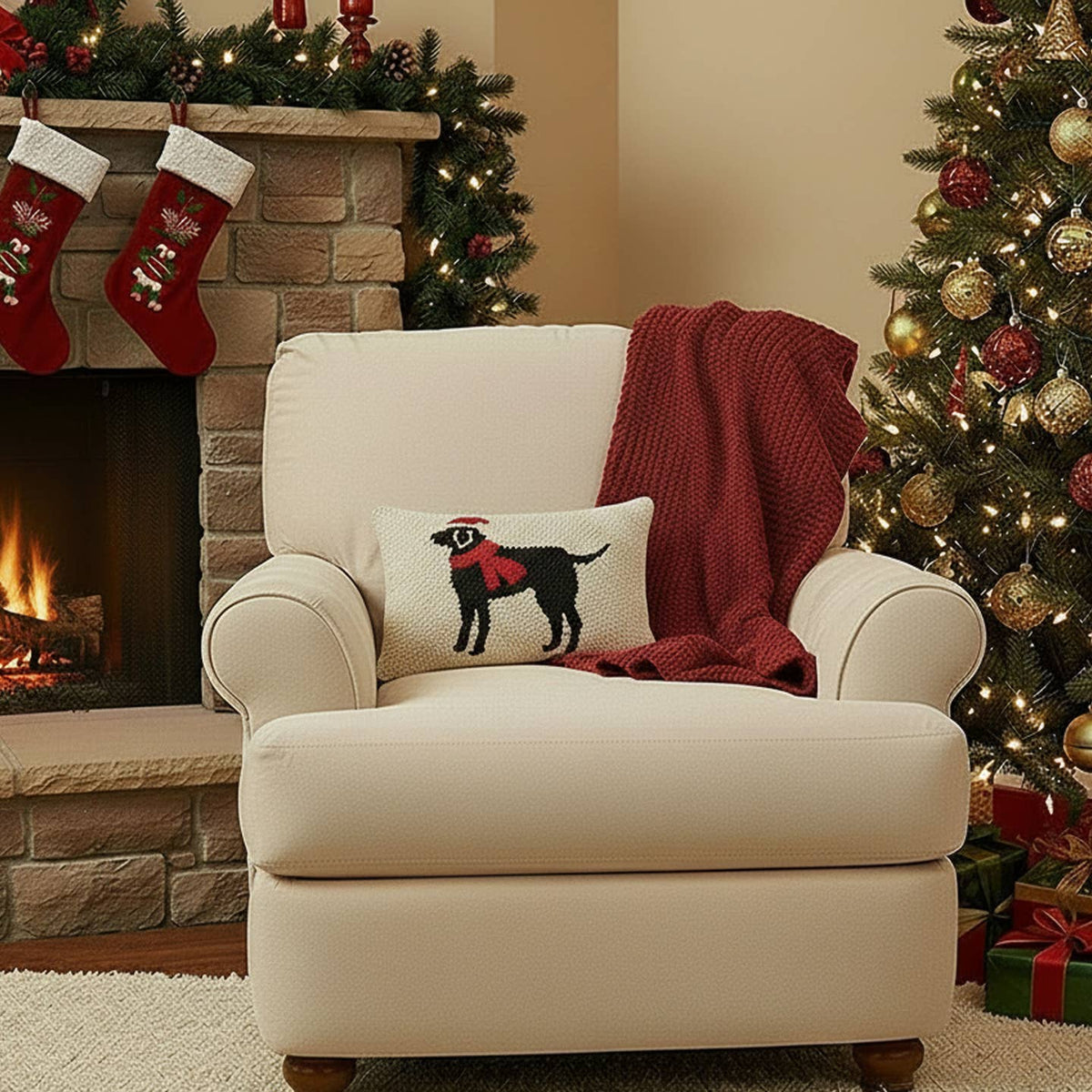 Black Labrador Dog Christmas Hook Pillow