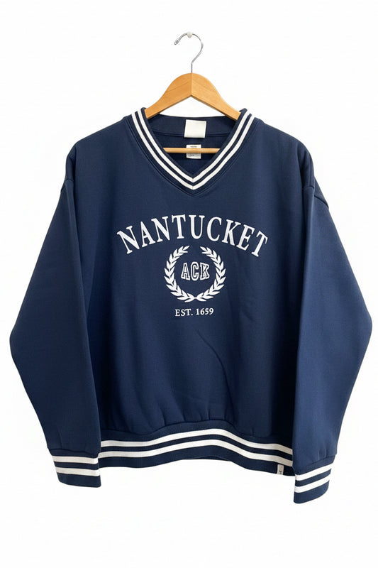 College Stripe V Neck Sweatshirt