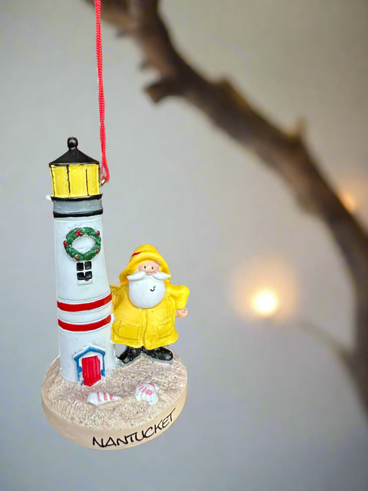 XMAS ORNAMENT SANTA WITH LIGHTHOUSE