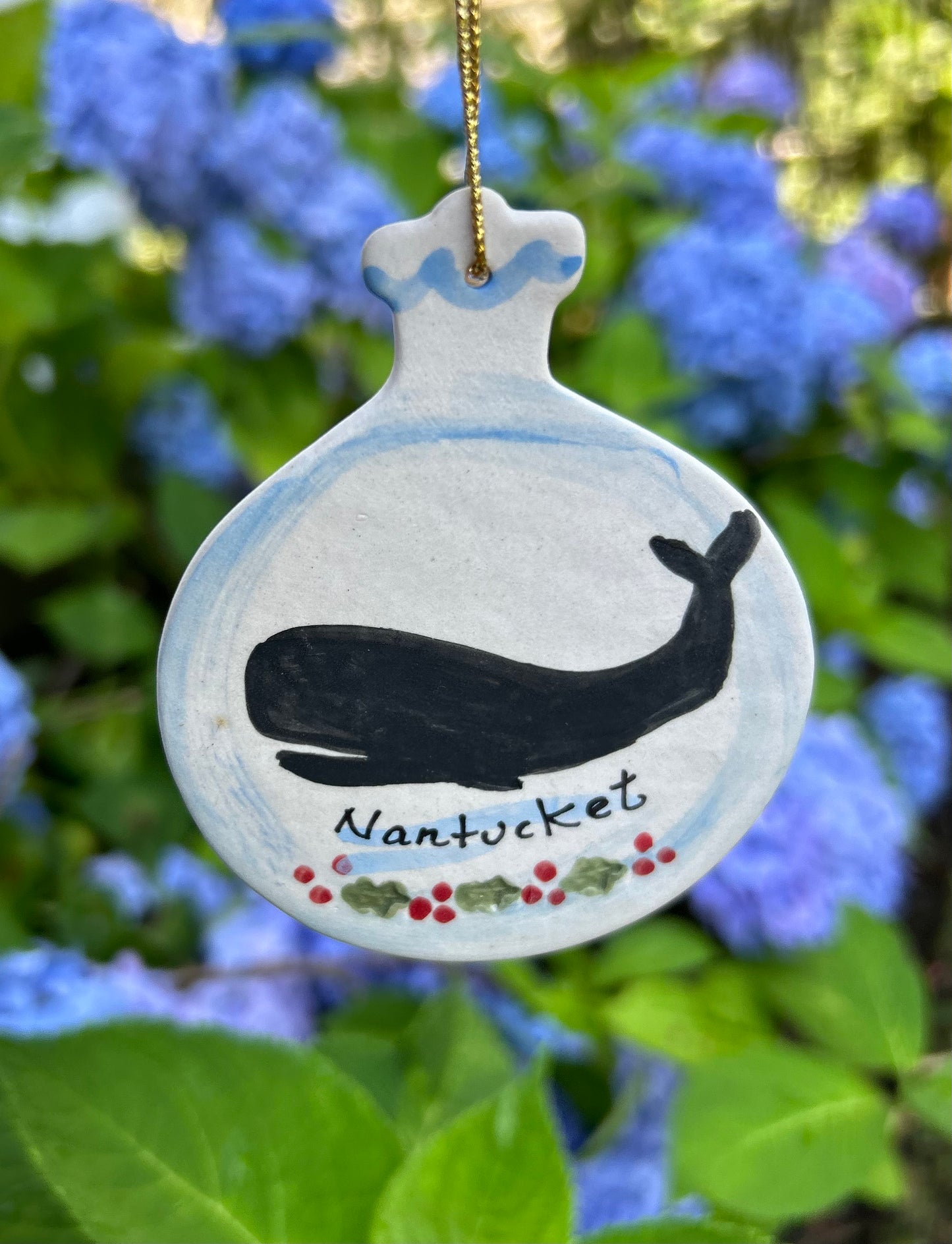 NANTUCKET  BLACK WHALE ORNAMENT