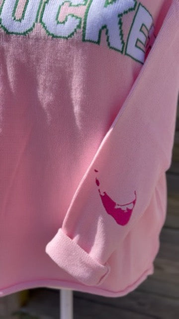 Pink + Green Drop Shoulder Crewneck with Nantucket Map Elbow