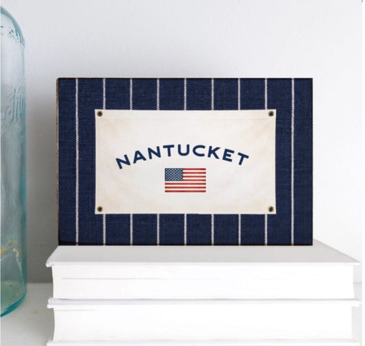 American Flag Navy Stripe Banner Nantucket Wodden Sign