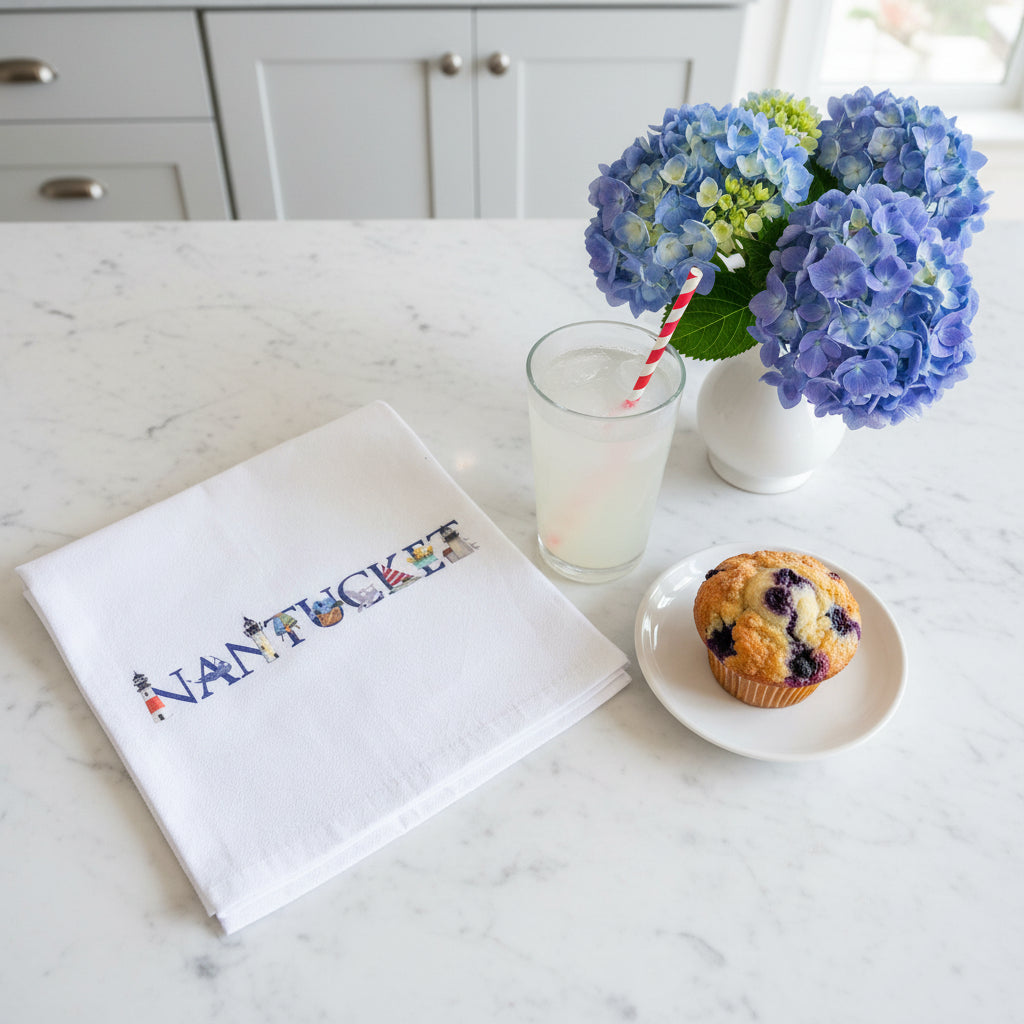 Nantucket Illu-stated flour sack tea towel