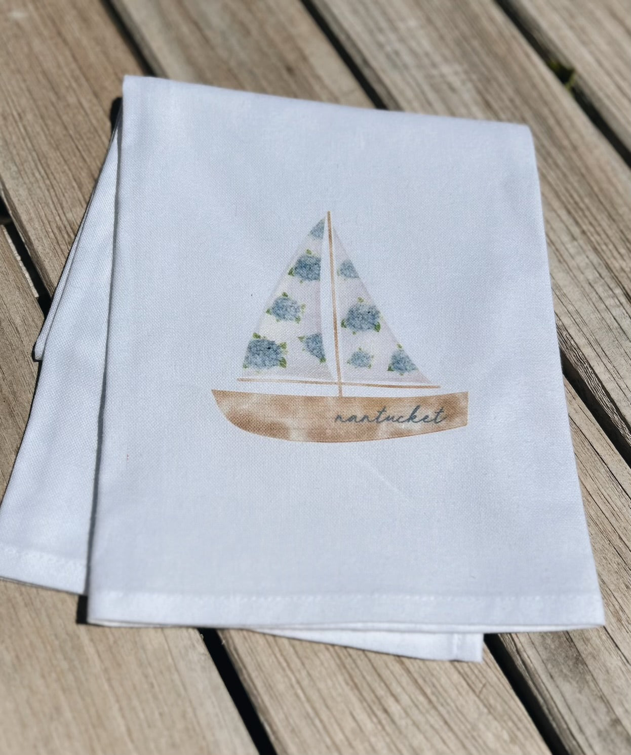 HYDRANGEA SAILBOAT TEA TOWEL